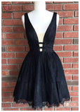 Black Deep V-neck Homecoming Dresses,Sexy Sleeveless Short Homecoming Dresses KPH0156
