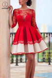 Half Sleeve Red Homecoming dresses,See-through Short Lace Homecoming Gowns KPH0153