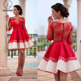Half Sleeve Red Homecoming dresses,See-through Short Lace Homecoming Gowns KPH0153