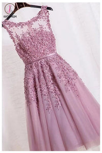 Elegant Appliques Prom Dress,Formal Short Homecoming Dress,Sleeveless Tulle Prom Gown KPH0154
