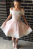 Pink Homecoming Dress,Off-the-shoulder Short Prom Dresses,Lace Tulle Short Graduation Dresses KPH0149