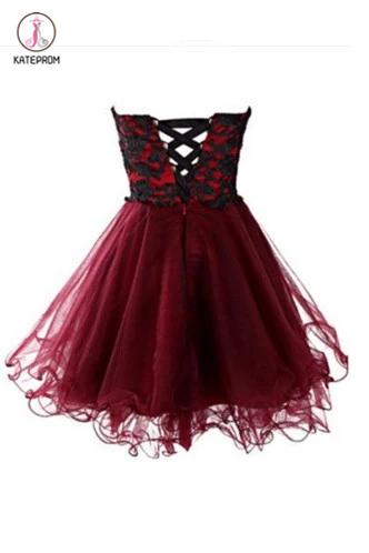 Strapless Burgundy Homecoming Dress,Cute Homecoming Gown,Short Prom Dr –  kateprom