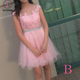 Pink Homecoming Dress,Short Tulle Prom Dresses With Bead Waist,Lace Appliques Graduation Dress KPH0150