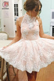 Elegant High Neck Homecoming Dress with White Lace,Sweet 16 Dress,Graduation Dress KPH0138