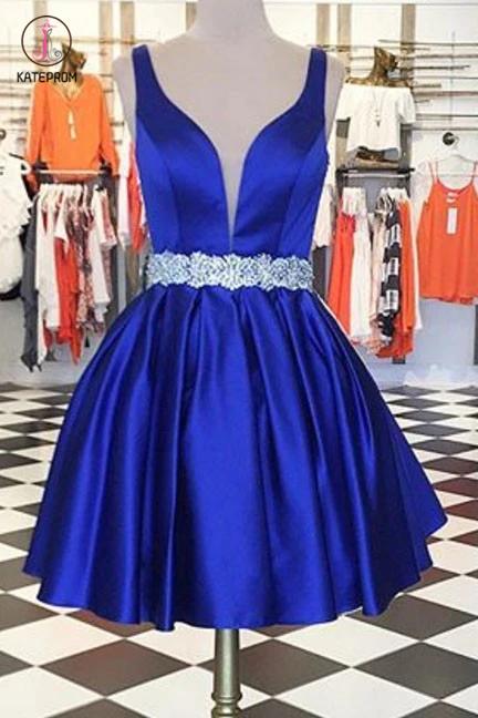 Cute Short Prom Dress Homecoming Dress,Royal Blue Beading Sleeveless Homecoming Dress KPH0157