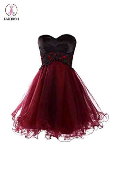 Strapless Burgundy Homecoming Dress,Cute Homecoming Gown,Short Prom Dress,Mini Dress KPH0155