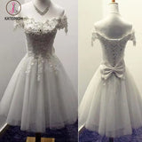 A-line Off-the-shoulder Tulle Homecoming Dress,Appliqued Short Prom Dress With Bow KPH0151