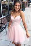 Sexy V-neck Short Pink Homecoming Dress,Spaghetti Party Dress,Backless Homecoming Gown KPH0164