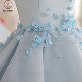 Sky Blue Homecoming Dress,A-line Satin Organza Short Flowers Original Prom Dresses,Mini Dress KPH0144