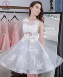 Knee-length Sleeveless Short Homecoming Dresses,A-line Lace Appliques Tulle Party Dresses KPH0166