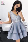 New Arrival A-Line Sleeveless V-Neck Short Homecoming/Prom Dress with Appliques KPH0178