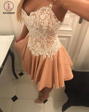 Stylish A-Line Spaghetti Straps Short Homecoming/Prom Dress with White Lace Applique KPH0181