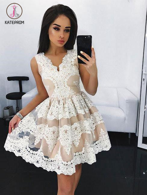 Cute Mini V-Neck Blue Homecoming Dress,Lace Appliqued Short Prom Dress kateprom Cute Mini V-Neck Blue Homecoming Dress,Lace Appliqued Short Prom Dress kateprom