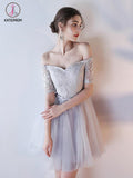 Off-shoulder Homecoming Dress Half Sleeve Lace Tulle Short Prom Dress Graduation Dress KPH0195