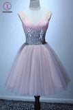 Sequined V-neck Tulle Homecoming Dress Sexy Shining Short Prom Dress Party Dress,Mini Dress KPH0201