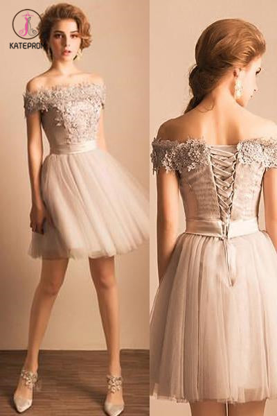Lace Appliqued Off-the-shoulder Tulle Homecoming Dress with Beads,Prom Dress Party Dress KPH0203