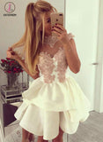 Appliqued Mini Crew Neck Cap Sleeves Homecoming Dress,Short Cheap Prom Gown KPH0214