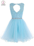 Appliqued Sleeveless Homecoming Dress with Beads,Tulle Homecoming Gown,Short Prom Gown KPH0217