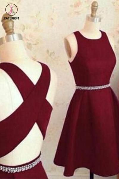 Burgundy Cute Short Prom Dresses,Sleeveless Satin Homecoming Dress,Par kateprom Burgundy Cute Short Prom Dresses,Sleeveless Satin Homecoming Dress,Par kateprom