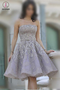 Strapless Gorgeous A-line Homecoming Gown with Belt,Sparkle Short Prom Gown KPH0220