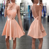 Unique Style Peach High Neck Sleeveless Backless Homecoming Dress,Cheap Prom Dress KPH0221