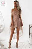 Blush Straps Fashion A-Line Lace Off-Shoulder High Low Short Homecoming Dress,Party Dress KPH0227