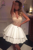 See-through Sexy Lace Top Sleeveless Homecoming Dress,Tiered Stain Short Prom Dresses KPH0228