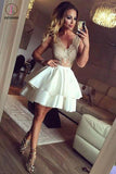See-through Sexy Lace Top Sleeveless Homecoming Dress,Tiered Stain Short Prom Dresses KPH0228