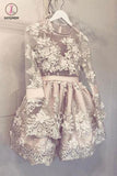Cute Long Sleeve Homecoming Dress Hand-Made Flower Short Prom Dress Party Dress KPH0229