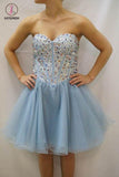 Sky Blue Strapless Homecoming Dress with Beads,Sweetheart Tulle Prom Dress with Sequins KPH0230