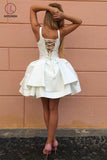 Fashion Ivory V-Neck Sleeveless Straps Short Homecoming Dress,V-neck Mini Dresses KPH0222
