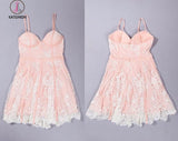Sexy A-Line Spaghetti Straps Tulle Short Homecoming Dresses with Lace Appliques,Mini Dress KPH0234