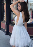 Deep V Neck Lace Sleeveless Homecoming Dress,Sexy Junior Dress,White Prom Gown KPH0243
