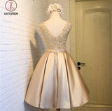 Chic Scoop Applique Satin Ruched Homecoming Dress with Belt,Short Prom Dress,Party Dress KPH0244