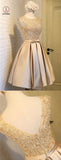 Chic Scoop Applique Satin Ruched Homecoming Dress with Belt,Short Prom Dress,Party Dress KPH0244