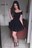 Black Off-the-shoulder Lace Homecoming Dress,Short Prom Dress for Teens,Mini Grad Dresses KPH0252