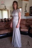 Custom Made Trumpet/Mermaid Short Sleeves Floor-Length Lace Mother of the Bride Dress KPM0001