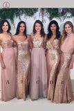 Blush Pink Sparkly Mismatched Sequin Floor-length Diverse Styles Bridesmaid Dress KPB0067