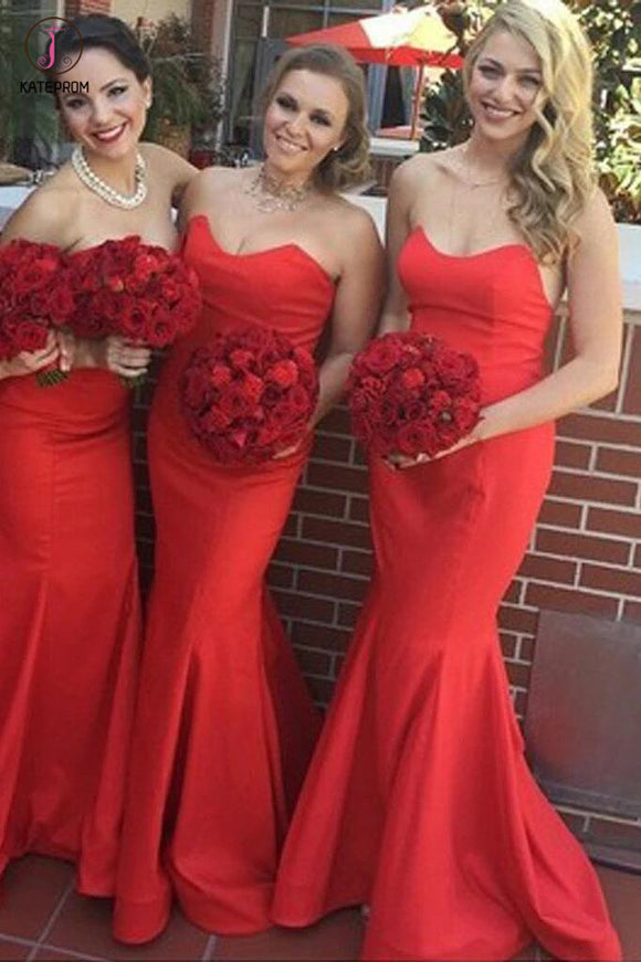 Strapless Stunning Red Sweetheart Sexy Mermaid Long Wedding Guest Bridesmaid Dress KPB0069