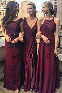 Multi Styles A-Line Floor-Length Maroon Bridesmaid/Prom/Evening Dress with Lace KPB0076