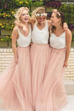 A-line V-neck Floor-length Sleeveless Tulle Bridesmaid Dress,New Prom Dress KPB0084