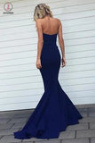 Navy Blue Mermaid Sweetheart Strapless Sweep Train Bridesmaid Dress With Pleats KPB0085