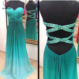 Green Ombre A-line Chiffon Sweetheart Prom Dress with Beading,Evening Gown KPP0208