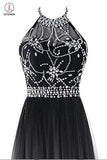A-line Halter Gradient Chiffon Long Prom Dress Ombre Beads Evening Dresses KPP0209