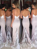Mermaid Bridesmaid Dresses with Lace Top,Spaghetti Straps Bridesmaid Dress KPB0036
