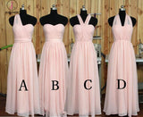 Convertible Blush Bridesmaid dress,One Shoulder Wedding Party dress,Sweetheart Prom Dress KPB0038