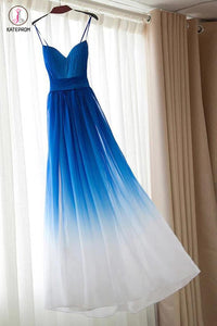 Spaghetti Strap Royal Blue Ombre Bridesmaid Dresses,Chiffon Prom Dress,A-line Bridesmaid Gown KPB0041