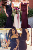 Burgundy Off Shoulder Mermaid Bridesmaid Dress,Sexy V-neck Bridesmaid Dresses KPB0052