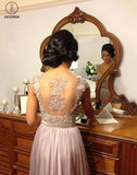Silver Hot V-neck Chiffon Lace Appliques Bridesmaid Dresses,Prom Dress KPB0060