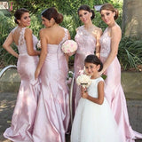 Pastel Pink Trendy One-shoulder Lace Long Bridesmaid Dress,Prom Dresses KPB0062